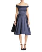 Off-the-shoulder Beaded-strap Fit-and-flare Cocktail Dress