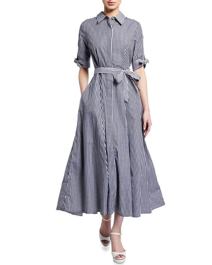 Plaid Button Down Fit-and-flare Belted Dress
