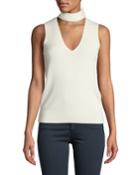 Choker-collar V-neck Sleeveless Fine Silk/cashmere Top