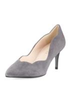 Suede Scalloped Slip-on Pumps, Gray