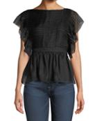 Ruffle-sleeve Chiffon Peplum Blouse