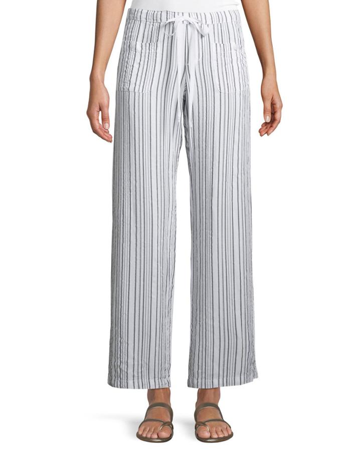 Striped Button-pocket Wide-leg