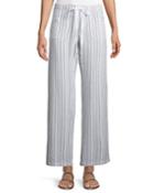 Striped Button-pocket Wide-leg