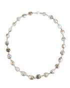 14k White Gold Diamond & Multi-pearl Necklace