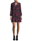 Choker A-line Printed Silk Dress W/ Bell