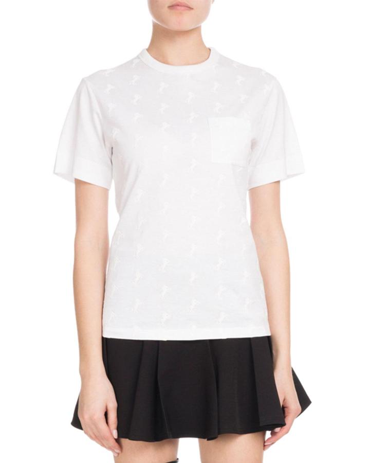 Crewneck Short-sleeve Horse-print Cotton Jersey T-shirt W/ Pocket