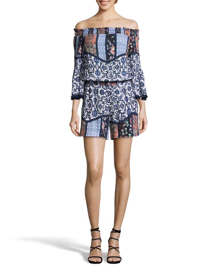 Off-the-shoulder Patchwork Print Romper