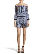 Off-the-shoulder Patchwork Print Romper