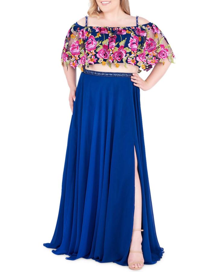 Two Piece Lace Floral Crop Top & Jersey