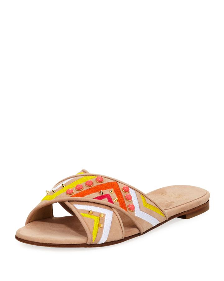 Buttoncandy Embroidered Suede Sandals,
