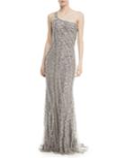 One-shoulder Embellished Sequin Evening Gown