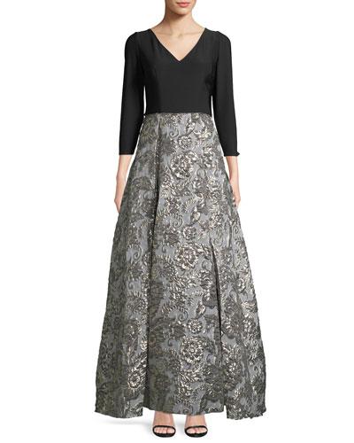 Jersey Bodice Metallic Brocade Gown
