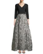 Jersey Bodice Metallic Brocade Gown