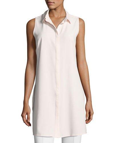 Button-front Sleeveless Tunic Blouse
