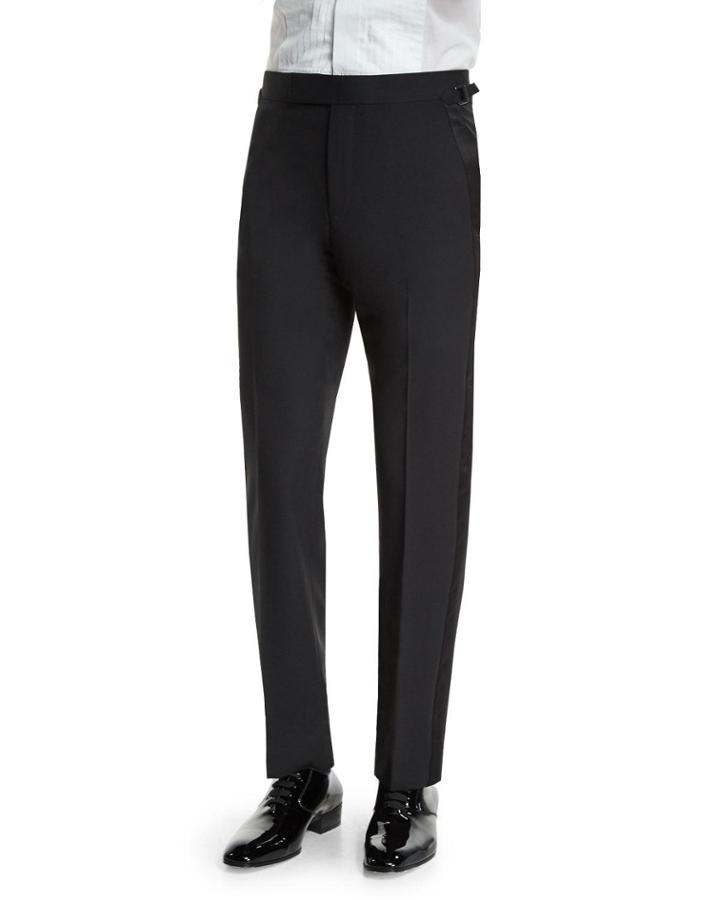 O'connor Base Tuxedo Trousers With Satin Trim, Black
