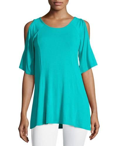 Cold-shoulder Scoop-neck Tunic, Cerise Shimmering Jade