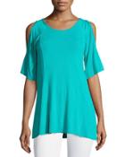 Cold-shoulder Scoop-neck Tunic, Cerise Shimmering Jade