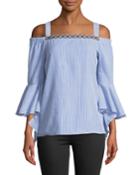 Cold-shoulder Bell-sleeve Seersucker Blouse