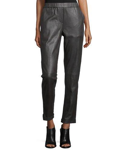 Slim-leg Cropped Pants, Charcoal