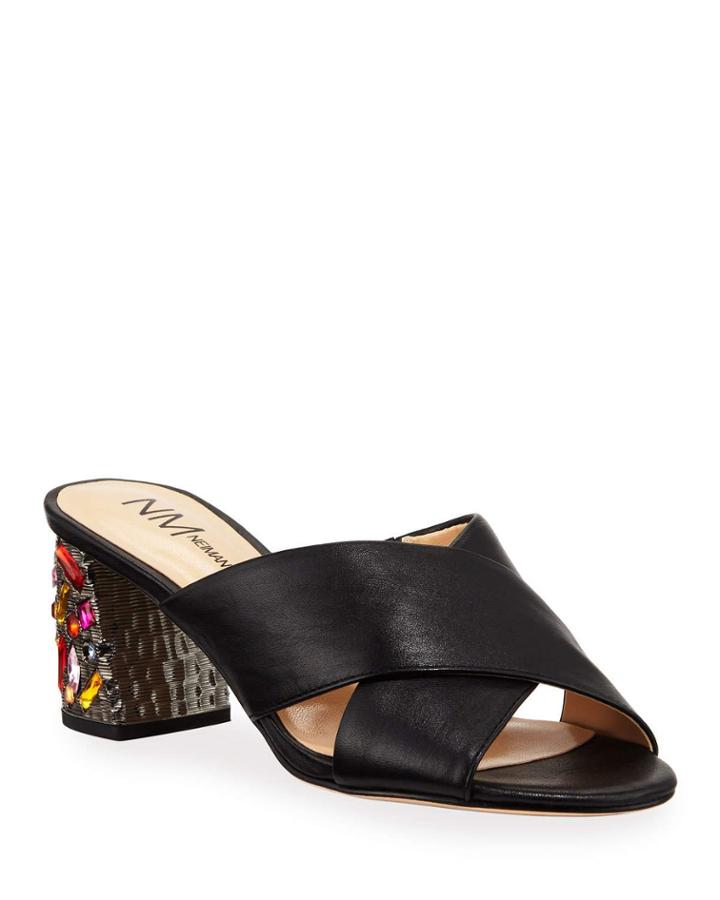 Leather Jeweled-heel Mule