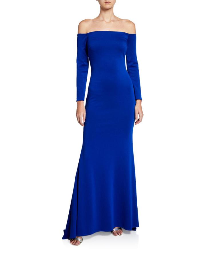 Off-the-shoulder Long-sleeve Gown