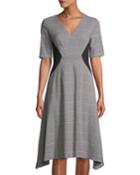 Short-sleeve Plaid Colorblock Fit-and-flare Dress