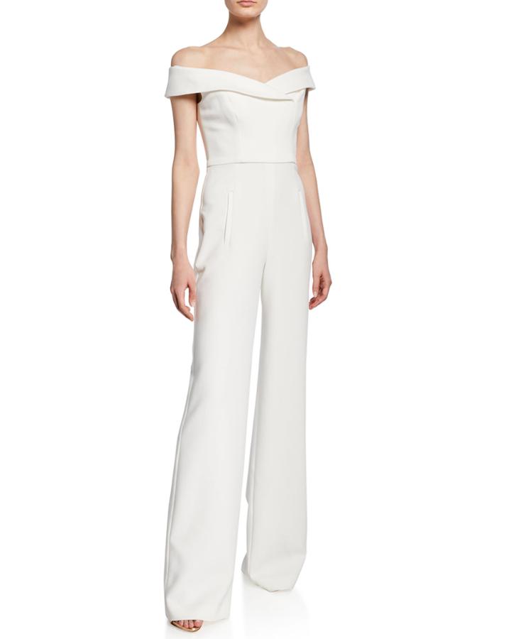 Off-the-shoulder Short-sleeve Wide-leg Jumpsuit