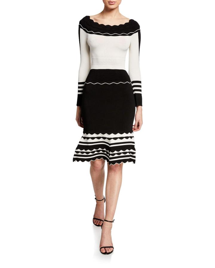 Off-the-shoulder Scallopped Knit Dress