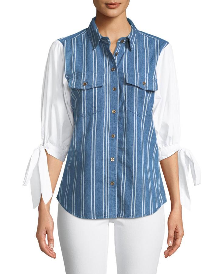 Thompson 3/4 Tie-sleeve Button-front Blouse