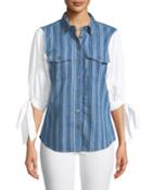 Thompson 3/4 Tie-sleeve Button-front Blouse