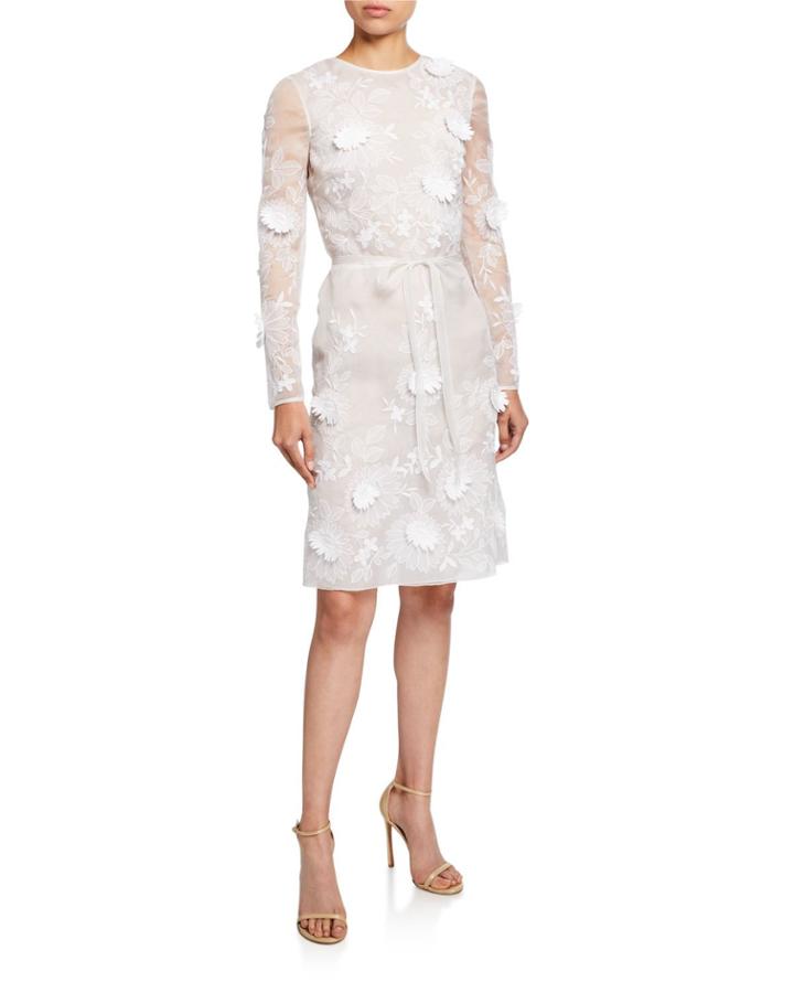 Long-sleeve Silk Applique Dress