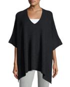 Cashmere Ribbed V-neck Poncho, Heather Charcoal