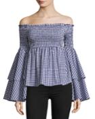 Appolonia Off-the-shoulder Gingham Cotton Top