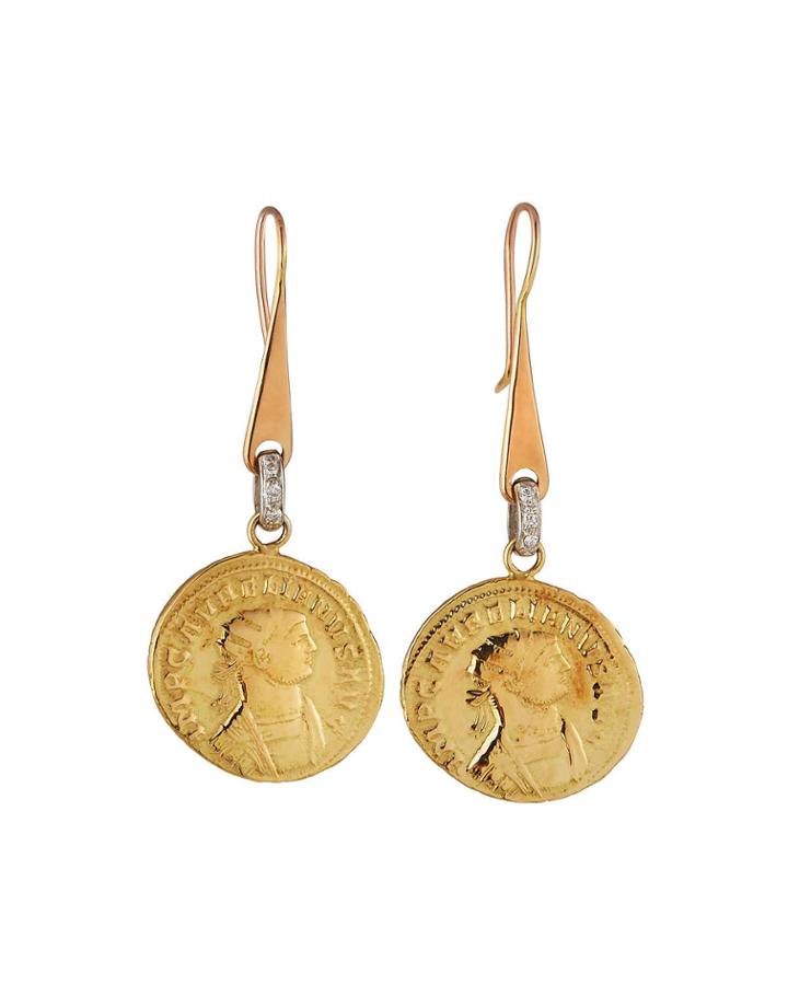 18k Diamond-link Coin-drop Earrings