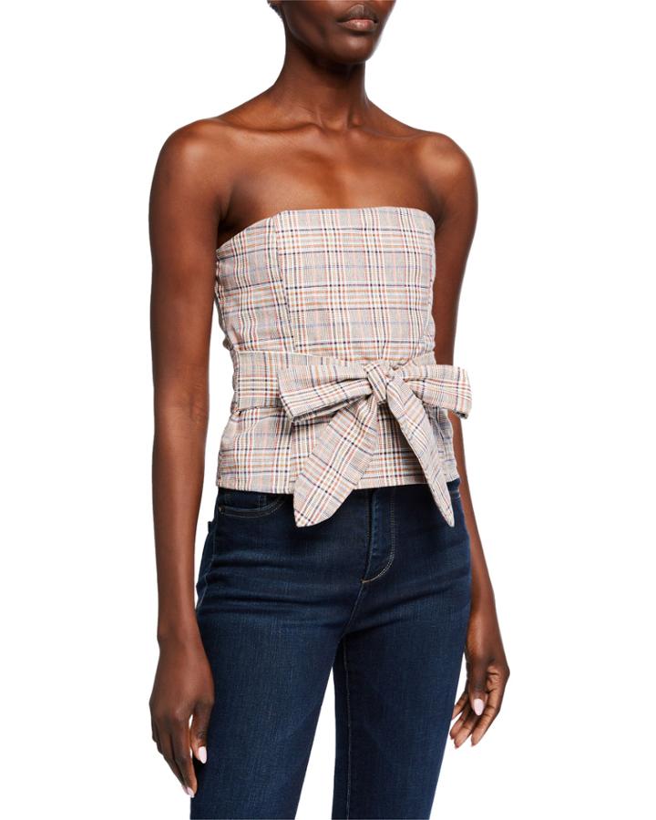 Sweet Melody Strapless Plaid Top