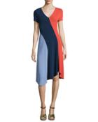 Walden Asymmetric Colorblock Dress, Royal Navy/red Canyon