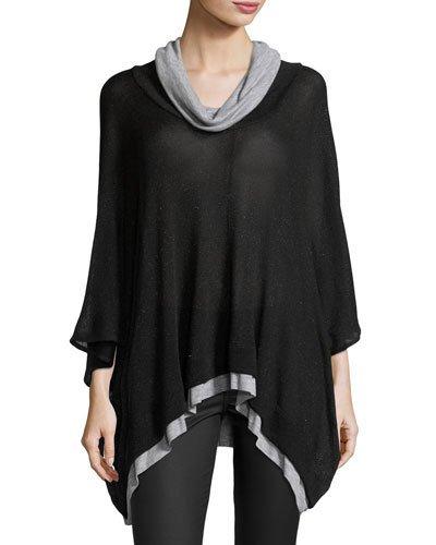 Rebecca Cowl-neck Layered Poncho, Black