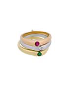 18k Tricolor Gold Diamond/emerald/ruby Rings, Set Of