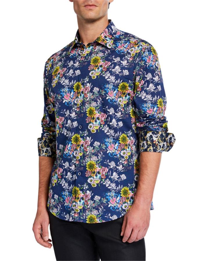 Men's Classic-fit Alduc Floral Skull Graphic Long-sleeve