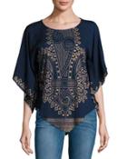 The Kinsley Embroidered Poncho Top, Navy