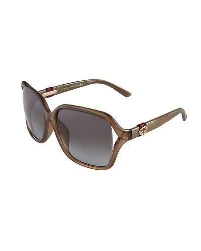 Square-frame Plastic Sunglasses, Olive