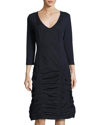 Fleur 3/4-sleeve Ruched Dress