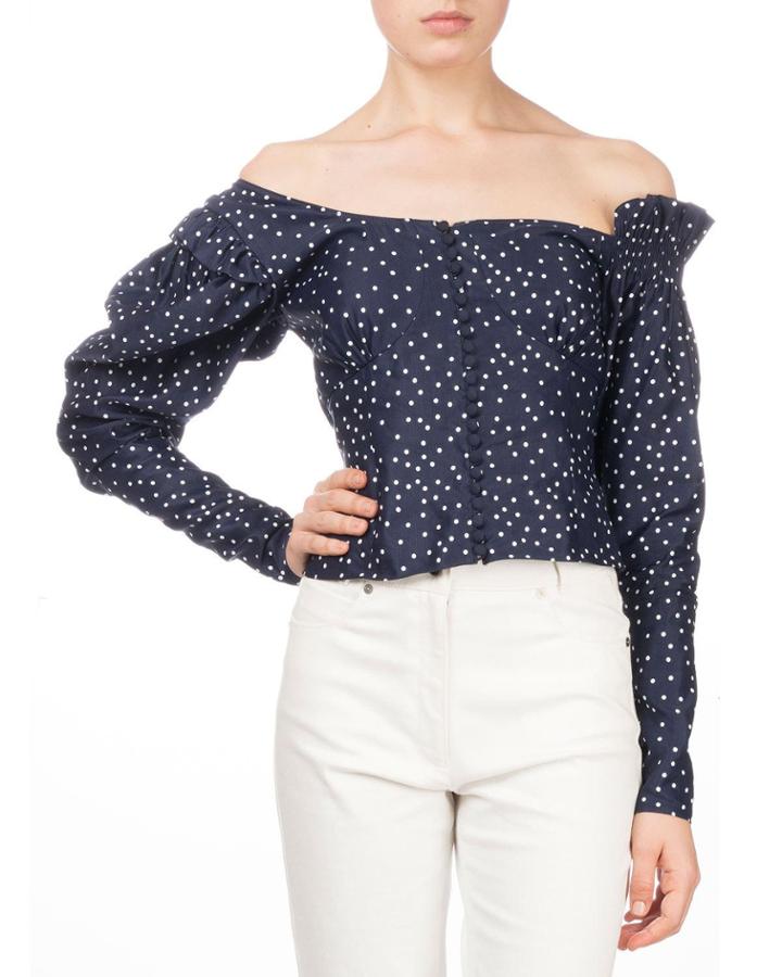 Vannes Off-the-shoulder Polka-dot Fitted Top