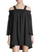 Frayed Twill Smocked-neck Dress