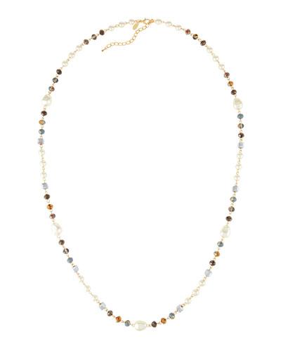 Long Pearlescent & Crystal Beaded Necklace