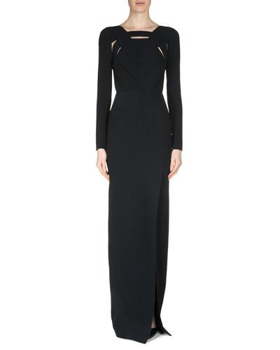 Bermuda Crepe Cutout Gown, Black