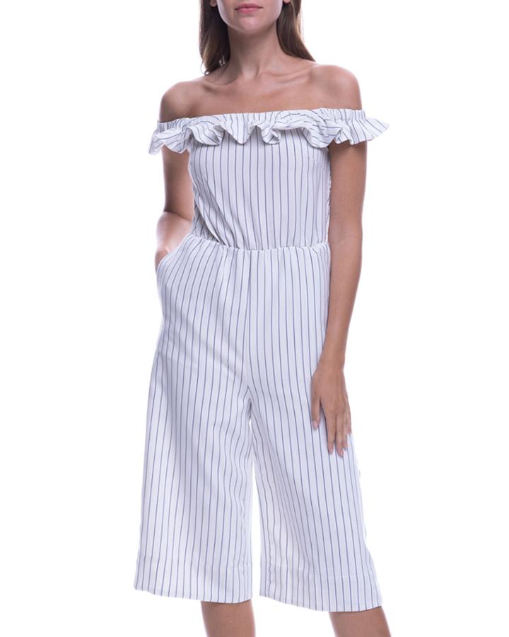 Ruffle Off-shoulder Striped Jumpsuit