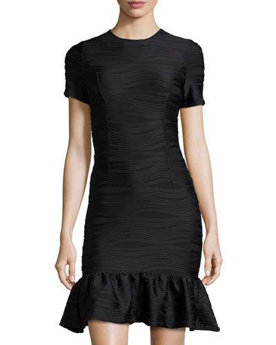 Lotus Wave-print Ruffle-hem Dress, Black