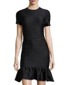 Lotus Wave-print Ruffle-hem Dress, Black