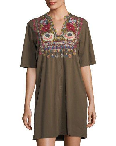 Kealan Caftan Embroidered T-shirt Dress